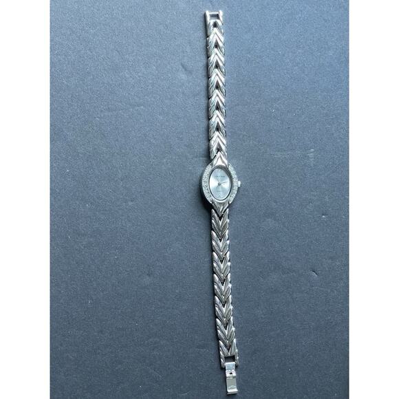 Cote d' Azur Watch Women Rhinestones White Dial Oval Silver Band Career Office - Picture 4 of 9